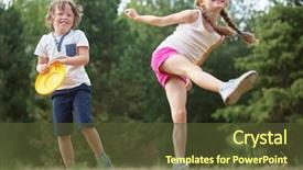  Presentation with frisbee - Presentation with ease - girl and boy play happily background and a tawny brown colored foreground