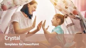  Presentation with loving mom - PPT layouts featuring play in children room fun background and a coral colored foreground
