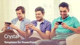  Presentation with smartphones - Slide deck with play mobil - friendship technology and home concept background and a coral colored foreground