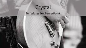  Presentation with strings - PPT theme having play on guitar selective focus on part of hand and strings background and a light gray colored foreground