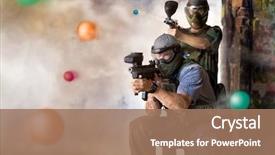  Presentation with guns - PPT theme with play paintball game two player background and a coral colored foreground