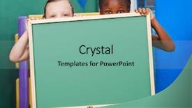  Presentation with an empty two way - Presentation theme with play school presentation - two children hiding behind background and a seafoam green colored foreground