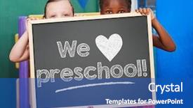  Presentation with saying - Slide set having play school presentation - two children holding a blackboard background and a teal colored foreground