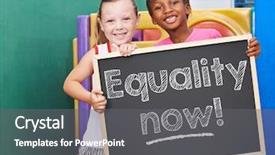  Presentation with equality - Beautiful presentation theme featuring play school presentation - two happy children demanding equality backdrop and a gray colored foreground