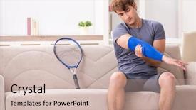  Presentation with play therapy - Beautiful presentation design featuring play therapy - injured man recovering at home backdrop and a soft green colored foreground