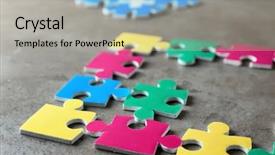  Presentation with play therapy - Cool new slides with play therapy child - colorful pieces of puzzle backdrop and a mint green colored foreground