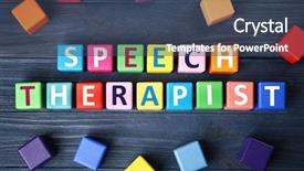  Presentation with play therapy - PPT theme with play therapy child - colourful cubes with text speech background and a ocean colored foreground