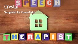  Presentation with speech therapy - Slides having play therapy child - colourful cubes with text speech background and a red colored foreground