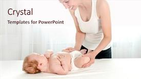  Presentation with mother baby - Audience pleasing PPT theme consisting of play therapy child - mother massaging her infant baby backdrop and a sky blue colored foreground