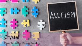 Presentation with autism puzzle - Beautiful slides featuring play therapy child - woman holding chalkboard with word backdrop and a coral colored foreground