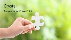  Presentation with woman child - Amazing theme having play therapy child - woman holding piece of puzzle backdrop and a soft green colored foreground