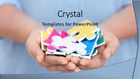  Presentation with play therapy - Audience pleasing theme consisting of play therapy child - woman holding pieces of colorful backdrop and a light blue colored foreground