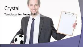  Presentation with football playbook - PPT theme consisting of playbook - football manager hold with soccer background and a white colored foreground
