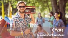  Presentation with music festival - Audience pleasing slide deck consisting of player at a music festival backdrop and a coral colored foreground