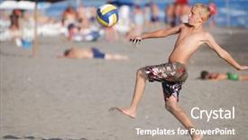  Presentation with beach ball - Presentation theme enhanced with player at beach kicking ball background and a gray colored foreground