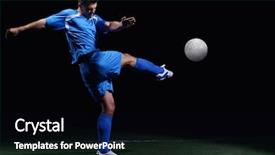  Presentation with soccer field - Beautiful PPT layouts featuring player doing kick with ball backdrop and a black colored foreground