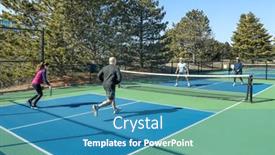  Presentation with pickleball - Slides enhanced with player-hits-a-forehand background and a teal colored foreground