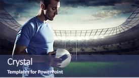  Presentation with ball sports - Slide deck enhanced with player holding ball against rugby background and a  colored foreground