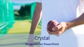  Presentation with cricket - Amazing PPT theme having player holding cricket ball backdrop and a light blue colored foreground