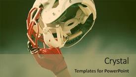  Presentation with american football and helmet on field - Slide deck featuring player holding up his helmet background and a coral colored foreground