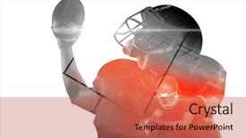  Presentation with american football and helmet on field - PPT theme featuring player in jersey and helmet background and a  colored foreground