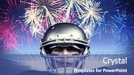  Presentation with football goal post american field - Amazing PPT layouts having player in uniform against firework backdrop and a  colored foreground