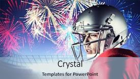  Presentation with american football - Presentation theme consisting of player looking away against firework background and a  colored foreground
