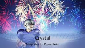  Presentation with grunge american football field - PPT theme featuring player looking away against firework background and a  colored foreground