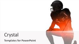  Presentation with american football - Colorful PPT theme enhanced with player looking away while kneeling backdrop and a white colored foreground