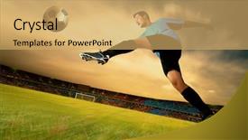  Presentation with football field or soccer field - Cool new presentation theme with player on field of olimpic backdrop and a yellow colored foreground