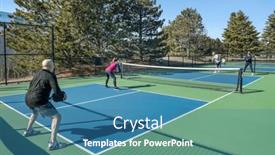  Presentation with pickleball - Theme featuring player-prepares-to-return background and a teal colored foreground