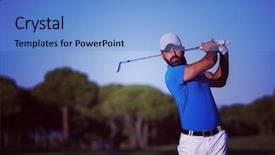  Presentation with golf player playing - Beautiful presentation design featuring trap club - pro golf player shot ball backdrop and a light blue colored foreground