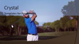  Presentation with golf player playing - Slide set with trap club - pro golf player shot ball background and a light blue colored foreground