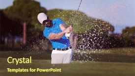  Presentation with golf player playing - Colorful presentation design enhanced with trap club - pro golf player shot ball backdrop and a tawny brown colored foreground