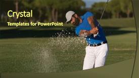  Presentation with golf player playing - Beautiful slides featuring trap club - pro golf player shot ball backdrop and a tawny brown colored foreground