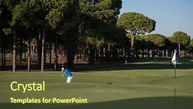  Presentation with golf course - Presentation design featuring trap club - pro golf player shot ball background and a tawny brown colored foreground