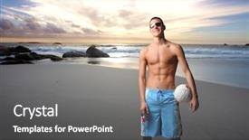  Presentation with beach volleyball - Slides enhanced with player standing at the beach background and a gray colored foreground