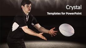  Presentation with rugby - Colorful slide set enhanced with player throwing a rugby ball backdrop and a tawny brown colored foreground