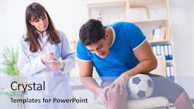  Presentation with soccer injury - Audience pleasing PPT theme consisting of player visiting doctor after injury backdrop and a  colored foreground