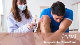  Presentation with soccer injury - Cool new PPT theme with player visiting doctor after injury backdrop and a coral colored foreground