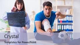  Presentation with soccer injury - Slide set consisting of player visiting doctor after injury background and a light blue colored foreground