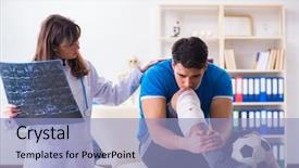  Presentation with soccer injury - Theme with player visiting doctor after injury background and a light blue colored foreground