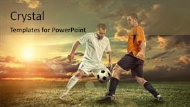  Presentation with sales action plan - Audience pleasing PPT theme consisting of player with ball in action backdrop and a coral colored foreground