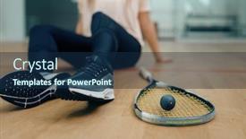  Presentation with floor - Cool new PPT theme with player-with-squash-racket backdrop and a navy blue colored foreground