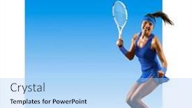  Presentation with advertising - Amazing slide set having player-woman-happy-celebration-winner backdrop and a light blue colored foreground