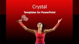  Presentation with advertising - Presentation design consisting of player-woman-happy-celebration-winner background and a crimson colored foreground