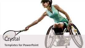  Presentation with woman sport - Slide set having player woman in wheelchair sport background and a light gray colored foreground