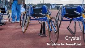  Presentation with wheelchairs - Slide set consisting of players-and-wheelchairs-at-olympics background and a violet colored foreground