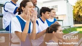  Presentation with school sport - Cool new theme with players-cheering-for-school-football backdrop and a coral colored foreground