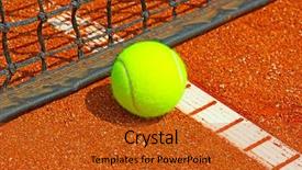  Presentation with lawn tennis a hard court - Cool new PPT theme with players competing courts - bright yellow tennis ball backdrop and a crimson colored foreground